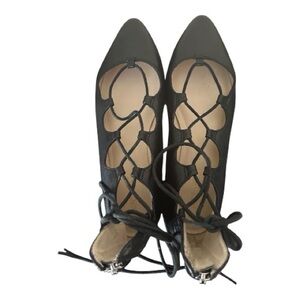 Nine West “NWSIGNMEUP” Black Lace-Up Ballet Flats